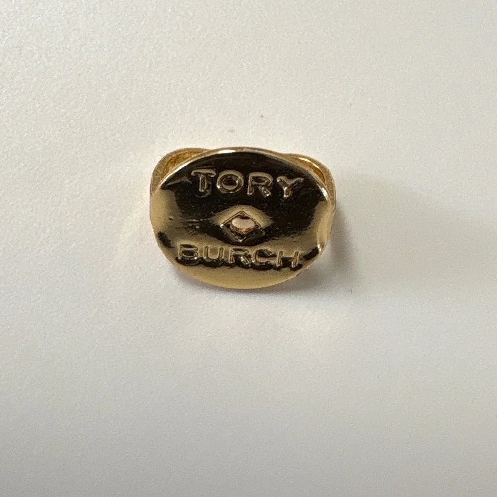Tory Burch Gold Tone Crystal Pave Flower Logo Stud Earrings Womens